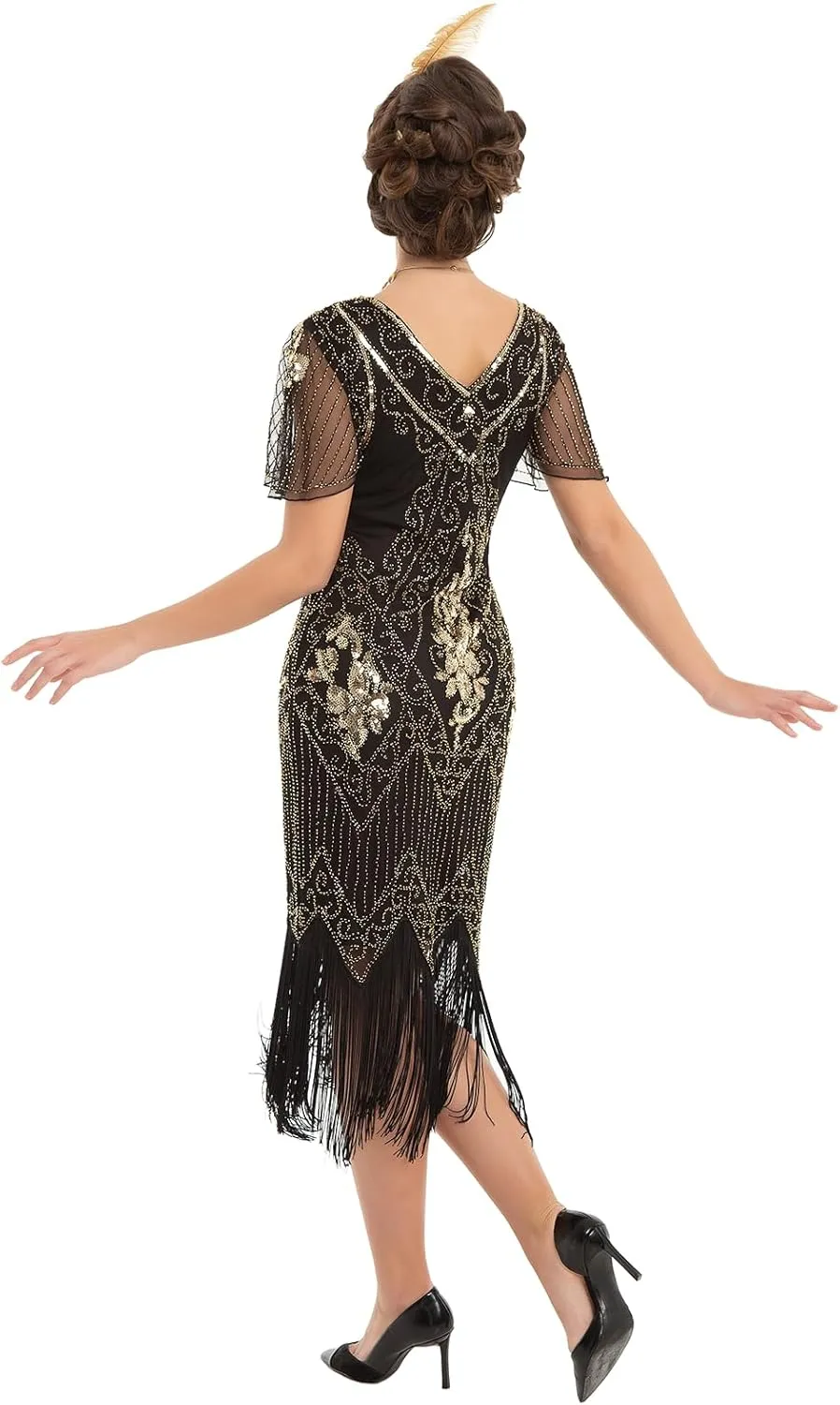 PrettyGuide Women's 1920s Dress Sequin Art Deco Flapper Dress with Sleeve