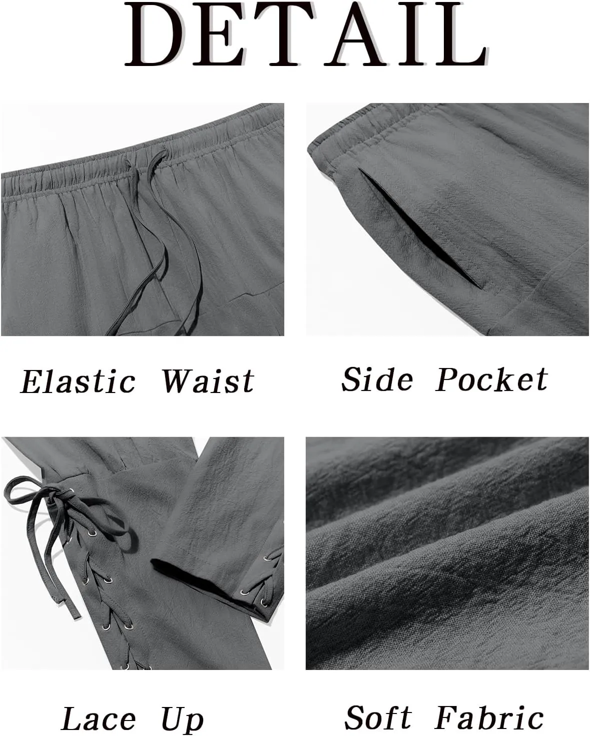 Runcati Mens Medieval Ankle Banded Pants Renaissance Viking Pirate Navigator Costume Pants Lace Up Cotton Halloween Trousers
