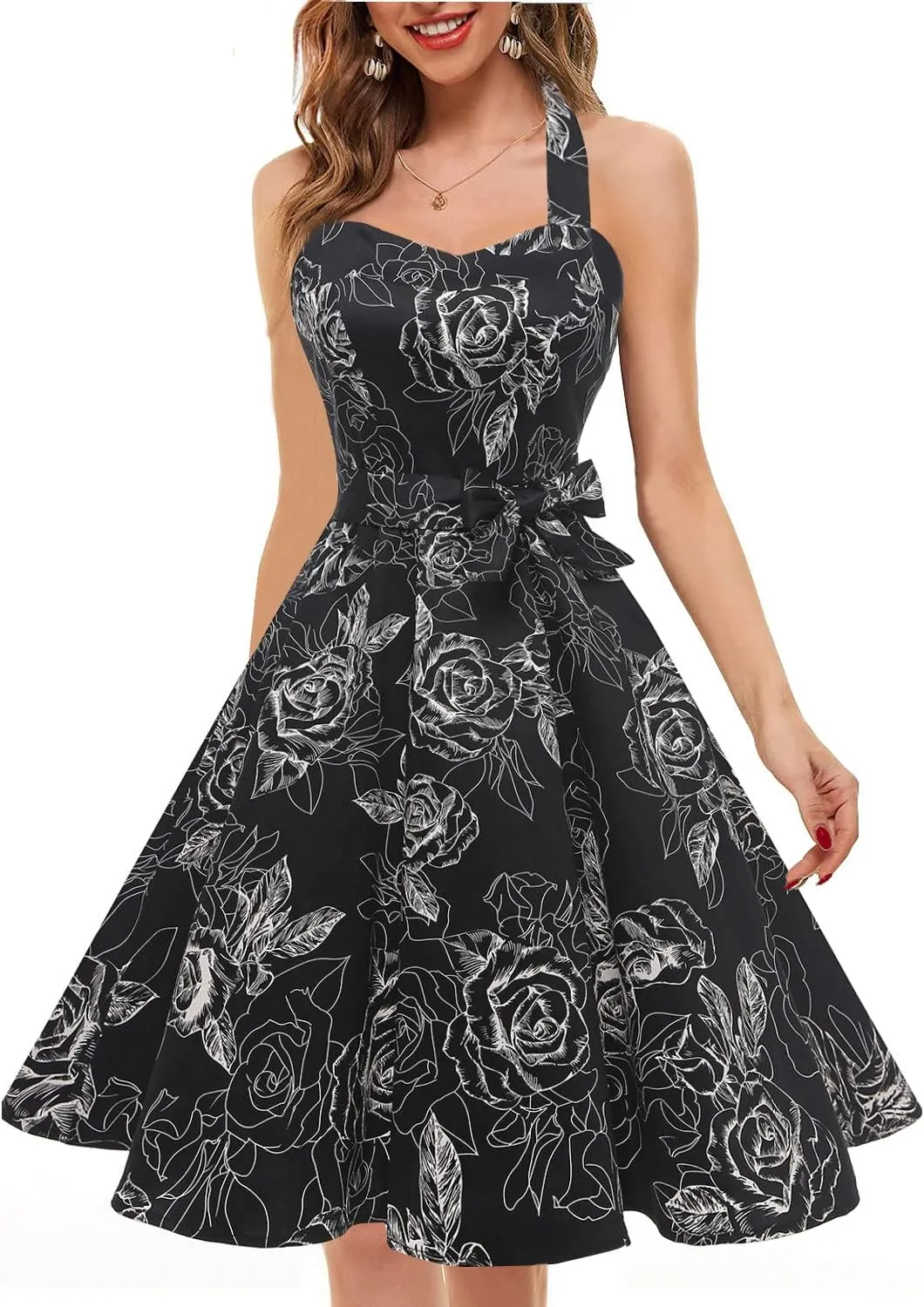 Topdress Women'sVintage Polka Audrey Dress 1950s Halter Retro Cocktail Dress