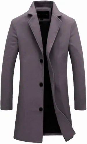 Trench Coat for Men Notched Lapel Single Breasted Long Peacoat Warm Winter Cotton Business Long Jacket Overcoat