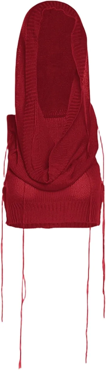 Women Knitted Hoodie Sweater Vest Sexy Sleeveless Hollow Out Hooded Crop Top Streetwear Rave Oufit