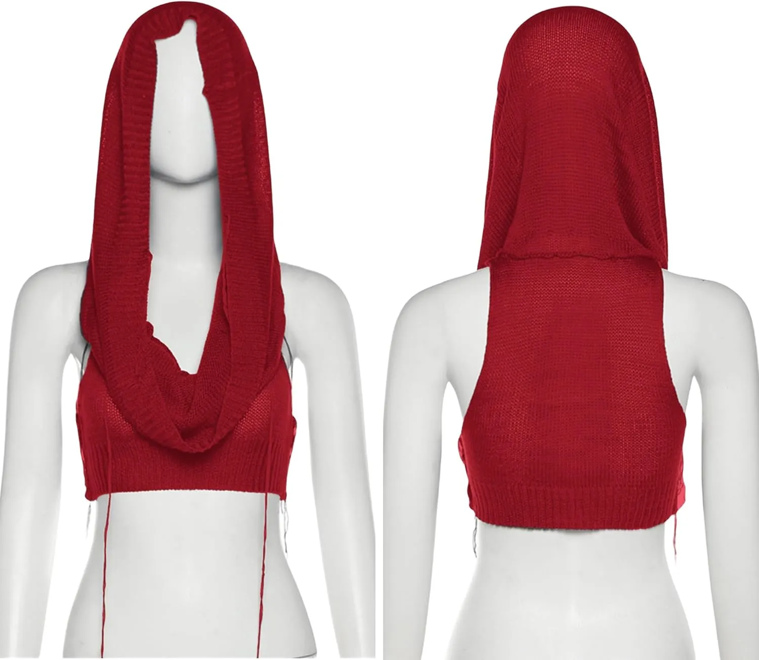 Women Knitted Hoodie Sweater Vest Sexy Sleeveless Hollow Out Hooded Crop Top Streetwear Rave Oufit