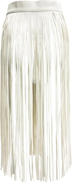 Women PU Leather Long Fringe Skirt Waist Belt Girdle Adjustable Buckle Rave Rocker Dance Performance Costumes