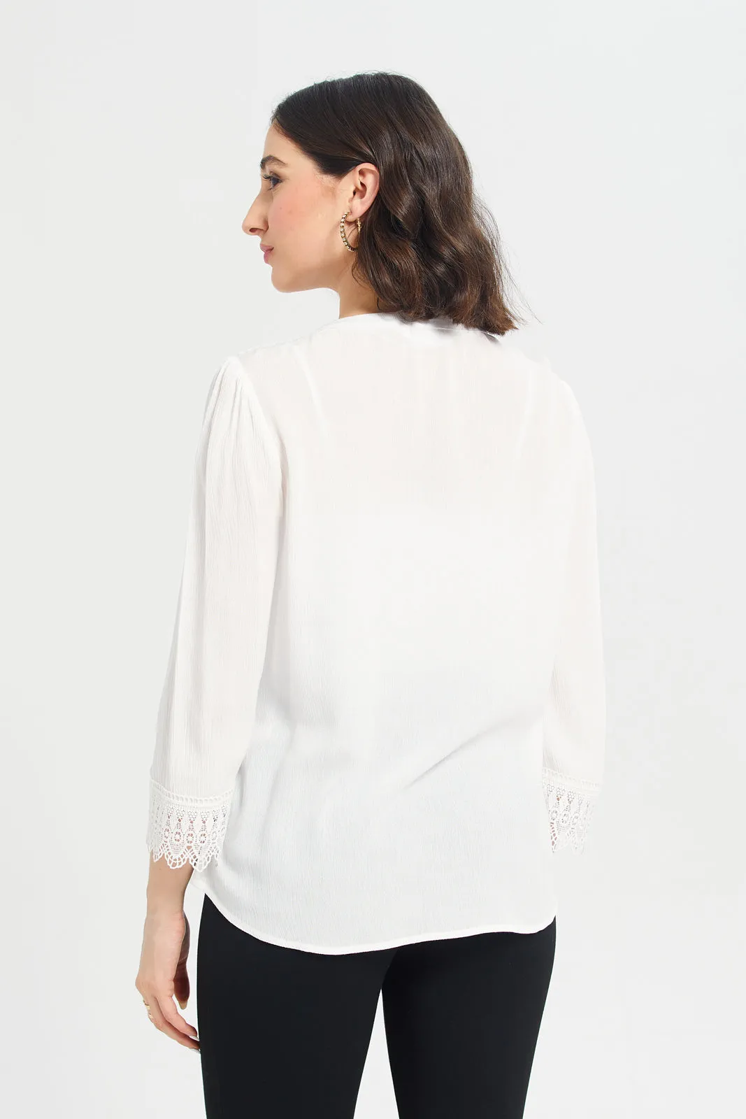 Women White Lace Patch Blouse