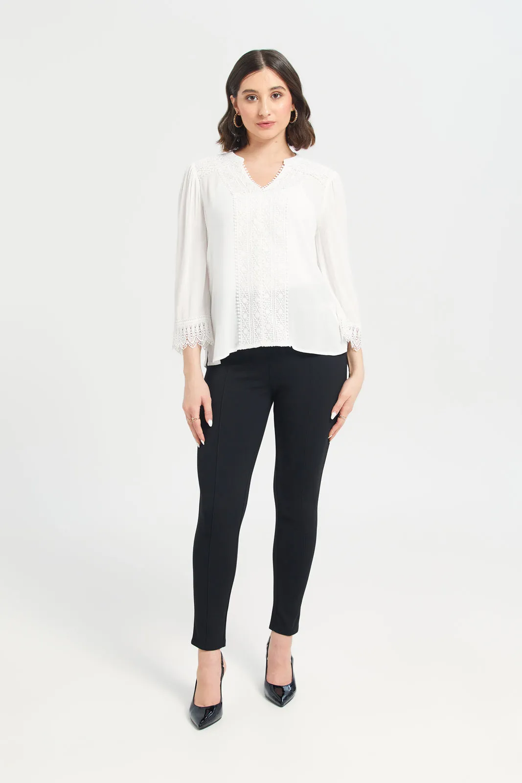 Women White Lace Patch Blouse