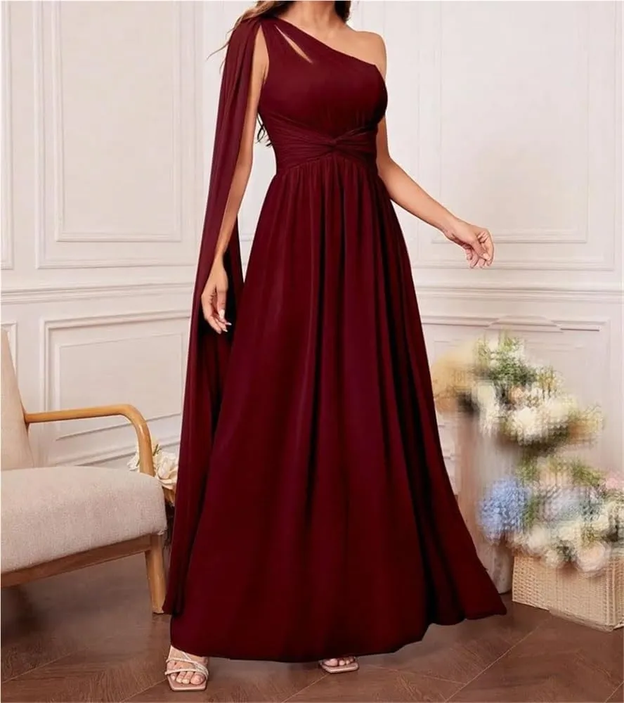 Women's Sexy One Shoulder Bridesmaid Dress Cut Out Twist Front Evening Gown Party Prom Formal Long