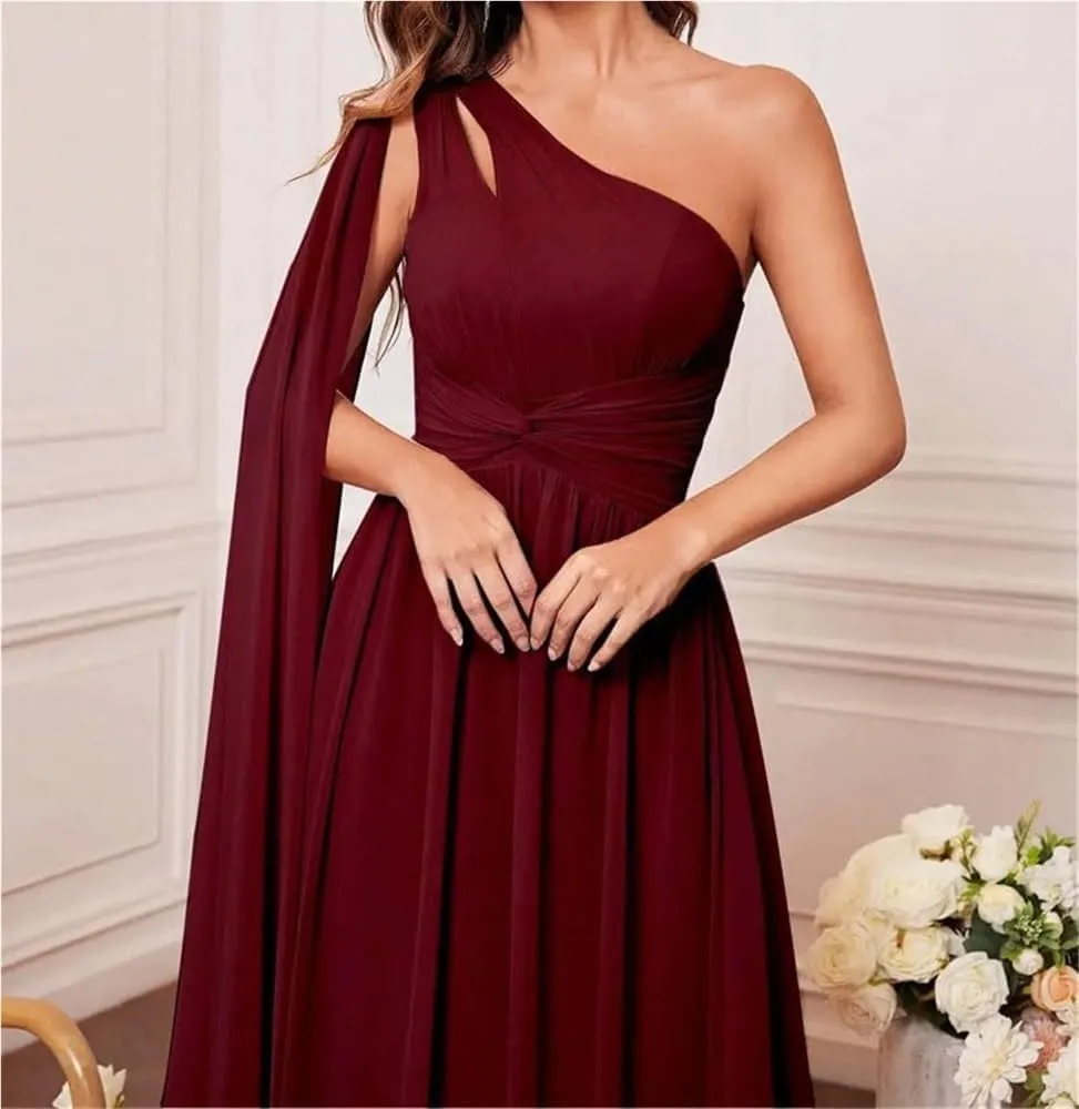 Women's Sexy One Shoulder Bridesmaid Dress Cut Out Twist Front Evening Gown Party Prom Formal Long