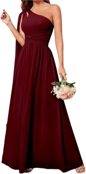 Women's Sexy One Shoulder Bridesmaid Dress Cut Out Twist Front Evening Gown Party Prom Formal Long