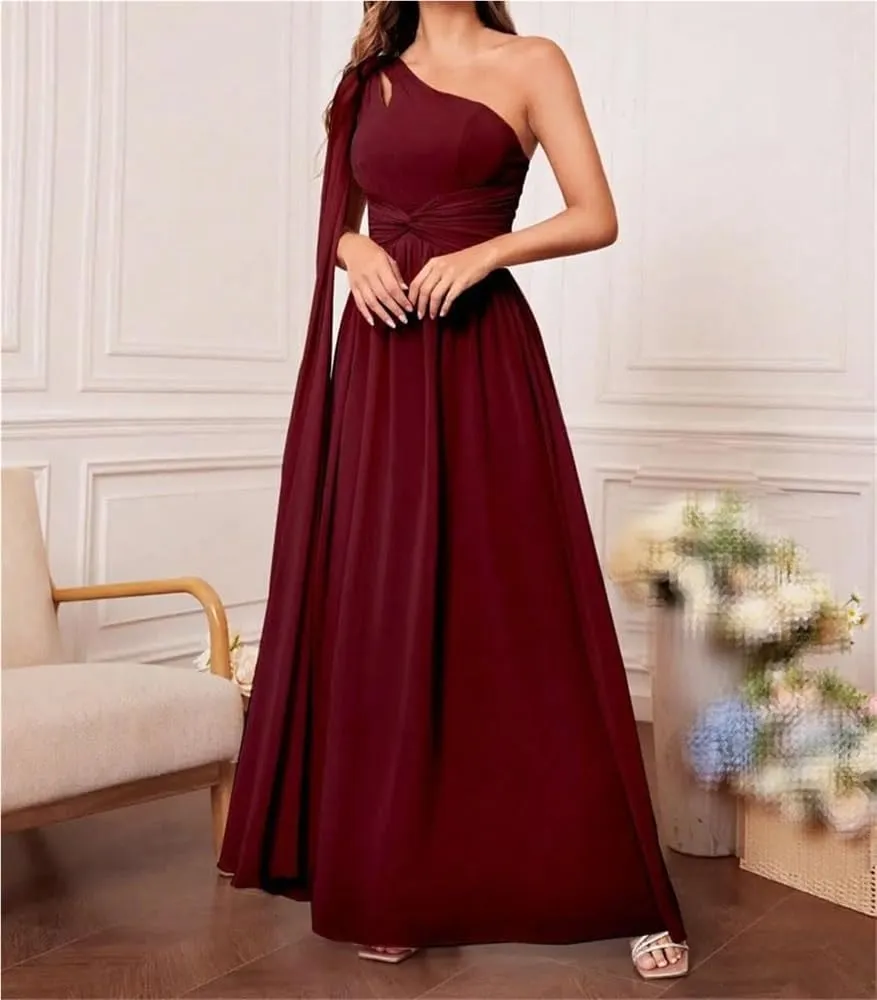 Women's Sexy One Shoulder Bridesmaid Dress Cut Out Twist Front Evening Gown Party Prom Formal Long