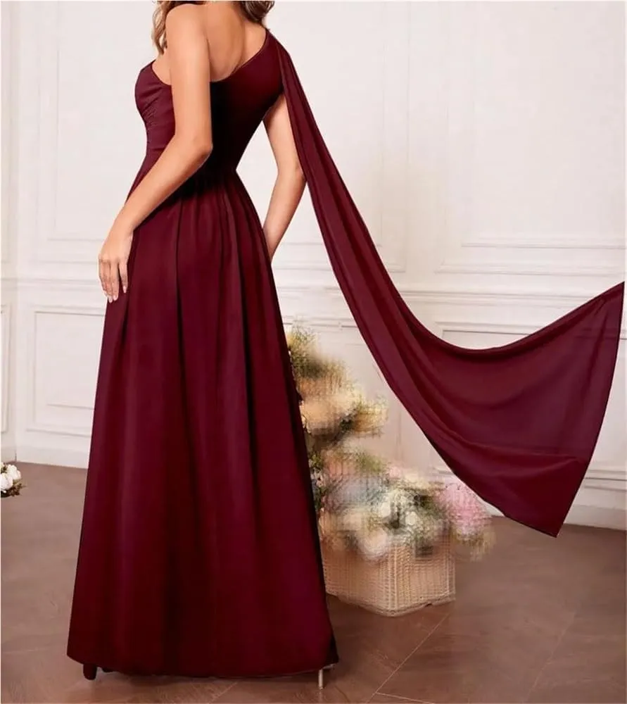 Women's Sexy One Shoulder Bridesmaid Dress Cut Out Twist Front Evening Gown Party Prom Formal Long