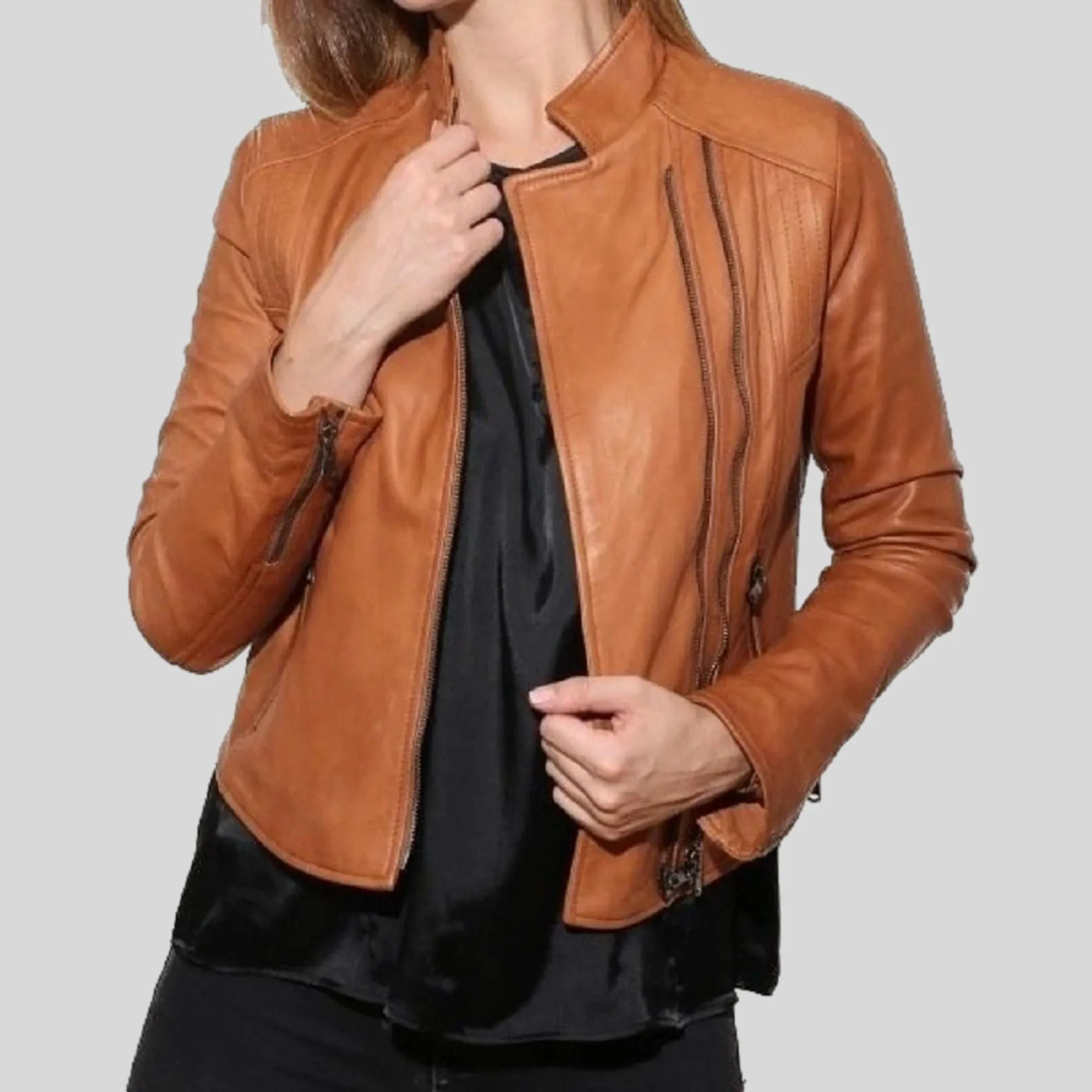 Women's Style Distressed Brown Leather Jacket