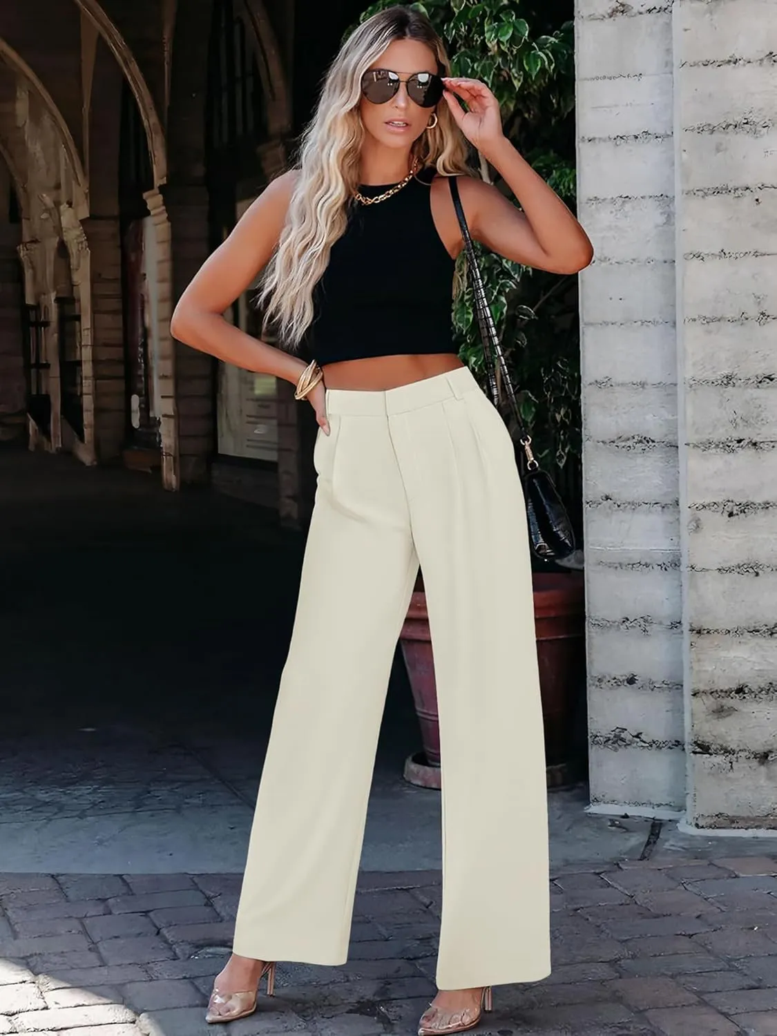 Women's Wide Leg Dress Pants High Waisted Business Casual Trousers Dressy Work Office Pants with Pockets