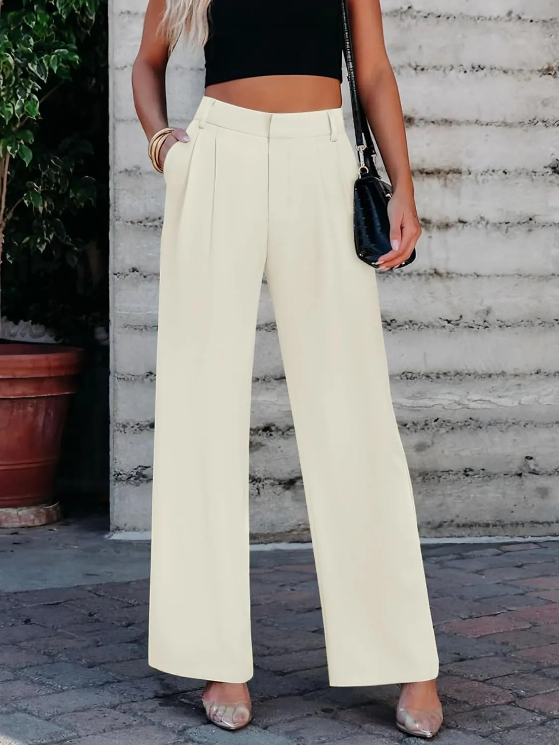 Women's Wide Leg Dress Pants High Waisted Business Casual Trousers Dressy Work Office Pants with Pockets