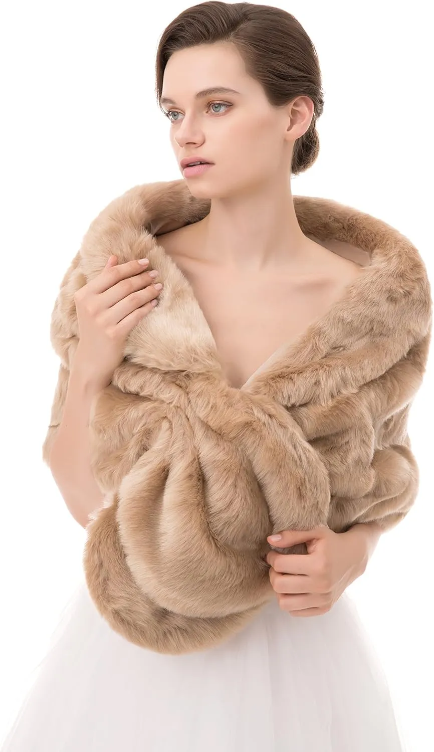 WOWBRIDAL Women's Winter Warm Faux Fur Shawl Coat Jacket Parka Outerwear Tops