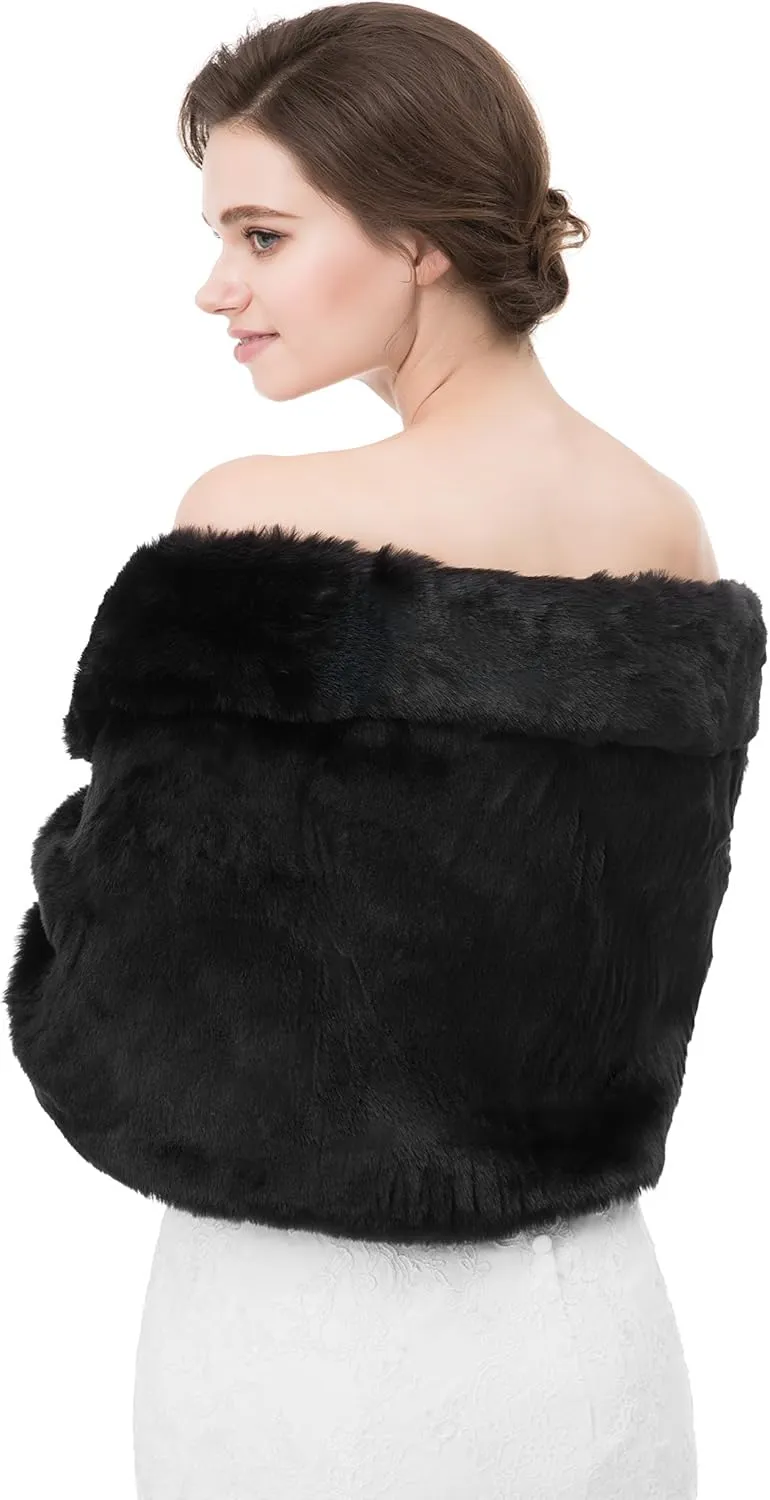 WOWBRIDAL Women's Winter Warm Faux Fur Shawl Coat Jacket Parka Outerwear Tops