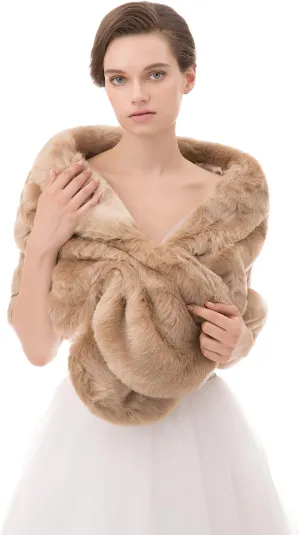 WOWBRIDAL Women's Winter Warm Faux Fur Shawl Coat Jacket Parka Outerwear Tops