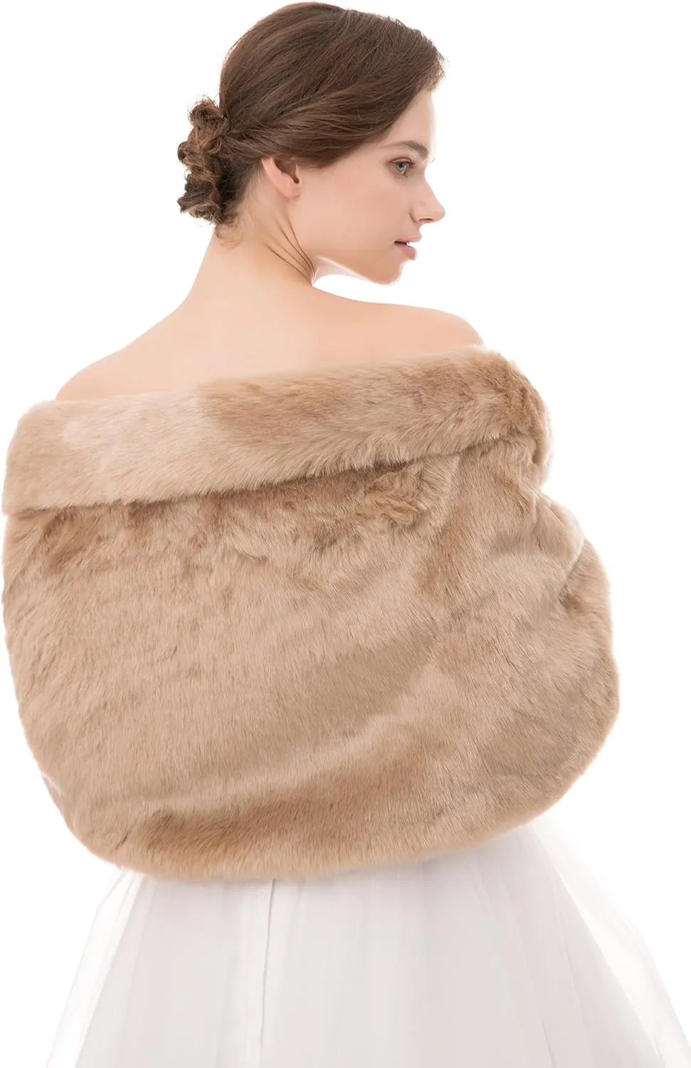 WOWBRIDAL Women's Winter Warm Faux Fur Shawl Coat Jacket Parka Outerwear Tops