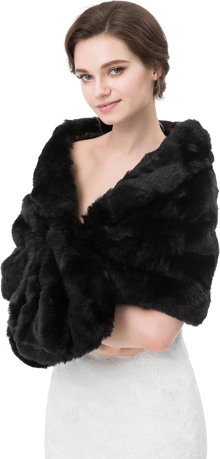 WOWBRIDAL Women's Winter Warm Faux Fur Shawl Coat Jacket Parka Outerwear Tops
