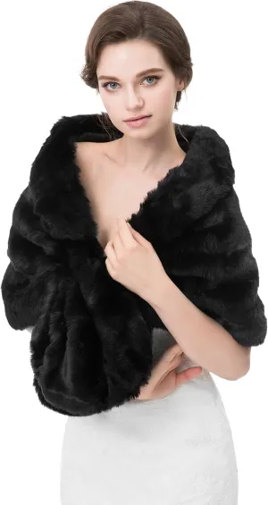 WOWBRIDAL Women's Winter Warm Faux Fur Shawl Coat Jacket Parka Outerwear Tops