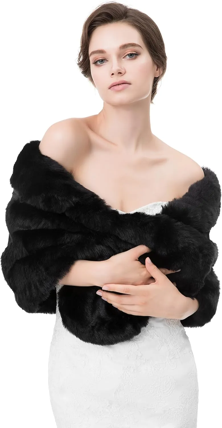 WOWBRIDAL Women's Winter Warm Faux Fur Shawl Coat Jacket Parka Outerwear Tops