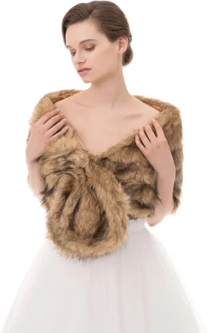 WOWBRIDAL Women's Winter Warm Faux Fur Shawl Coat Jacket Parka Outerwear Tops