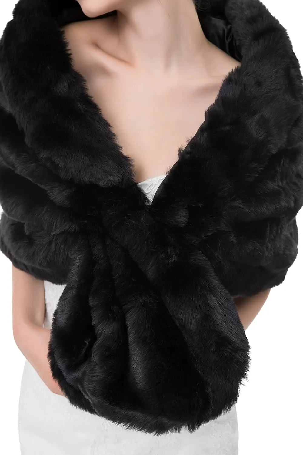 WOWBRIDAL Women's Winter Warm Faux Fur Shawl Coat Jacket Parka Outerwear Tops